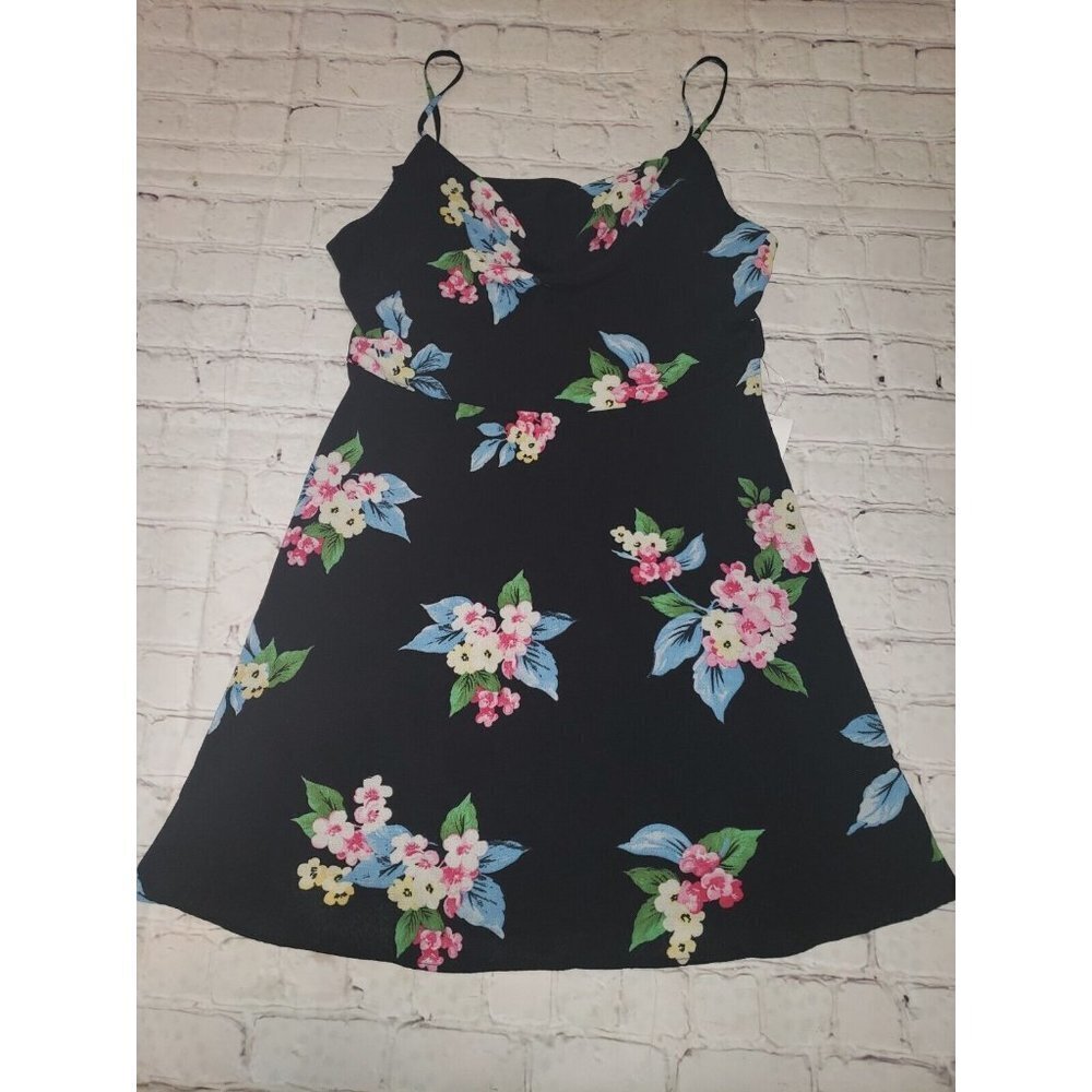 𝅺NWT B. Darling Size 13/14 Black Floral Dress With Adjustable Spaghetti Straps